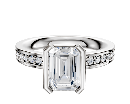 Platinum Bezel Half Bezel North/South Classic Flat 1-Row-Pave 2.5mm Engagement Ring