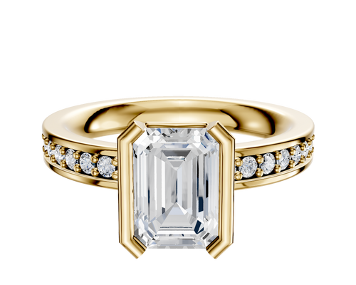 18K Yellow Gold Bezel Half Bezel North/South Classic Flat 1-Row-Pave 2.5mm Engagement Ring