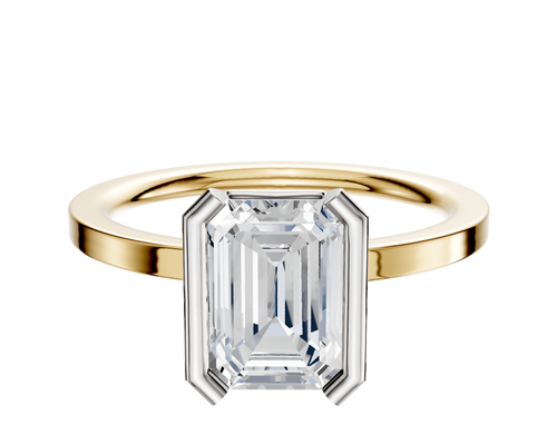 14K Two Tone Bezel Half Bezel North/South Classic Flat 1.5mm Engagement Ring