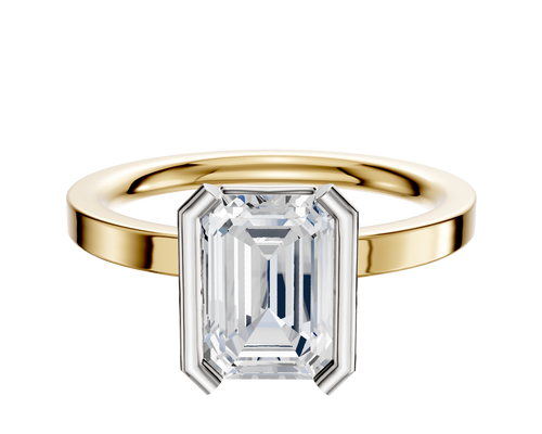 14K Two Tone Bezel Half Bezel North/South Classic Flat 2.0mm Engagement Ring