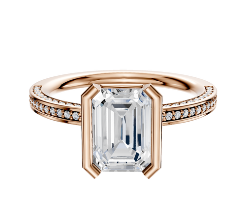 14K Rose Gold Bezel Half Bezel North/South Classic Flat 3-Row-Pave 2.0mm Engagement Ring