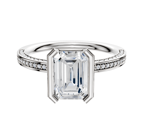 Platinum Bezel Half Bezel North/South Classic Flat 3-Row-Pave 2.0mm Engagement Ring