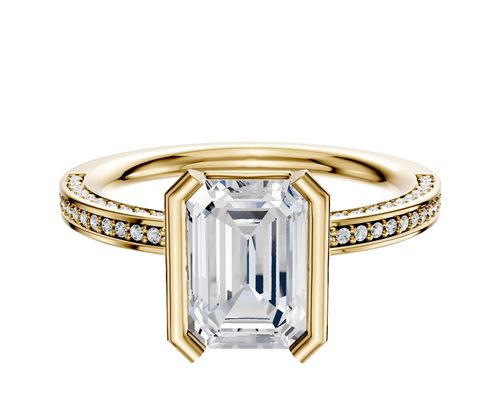 14K Yellow Gold Bezel Half Bezel North/South Classic Flat 3-Row-Pave 2.0mm Engagement Ring
