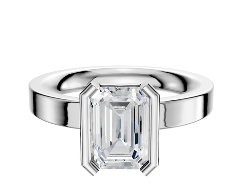14K White Gold Bezel Half Bezel North/South Classic Flat 3.0mm Engagement Ring