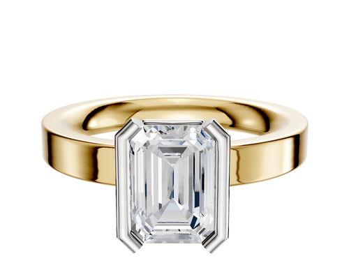 18K Two Tone Bezel Half Bezel North/South Classic Flat 3.0mm Engagement Ring