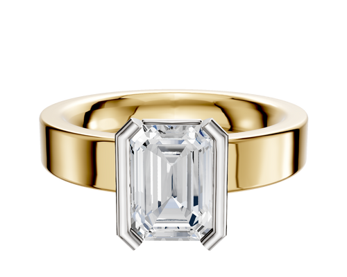18K Two Tone Bezel Half Bezel North/South Classic Flat 4.0mm Engagement Ring