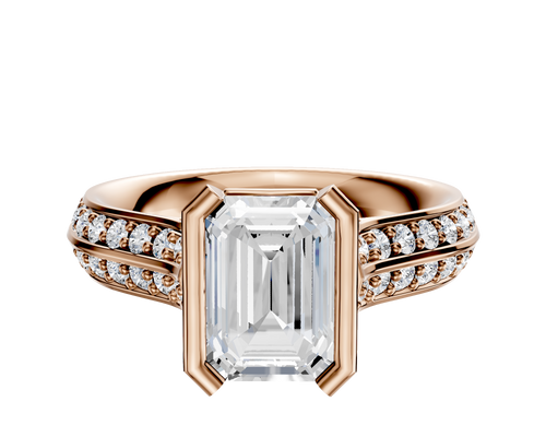 18K Rose Gold Bezel Half Bezel North/South Cathedral Knife Edge 1-Row-Pave 2.5mm Engagement Ring
