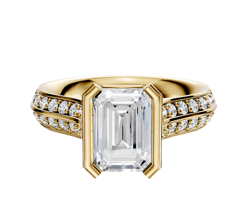 18K Yellow Gold Bezel Half Bezel North/South Cathedral Knife Edge 1-Row-Pave 2.5mm Engagement Ring