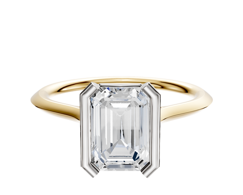 18K Two Tone Bezel Half Bezel North/South Cathedral Knife Edge 1.5mm Engagement Ring