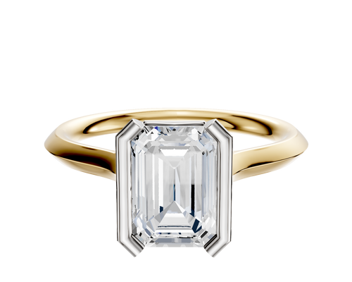 18K Two Tone Bezel Half Bezel North/South Cathedral Knife Edge 2.0mm Engagement Ring