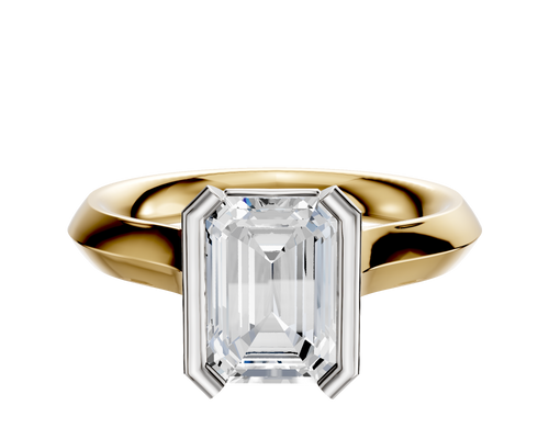 18K Two Tone Bezel Half Bezel North/South Cathedral Knife Edge 3.0mm Engagement Ring