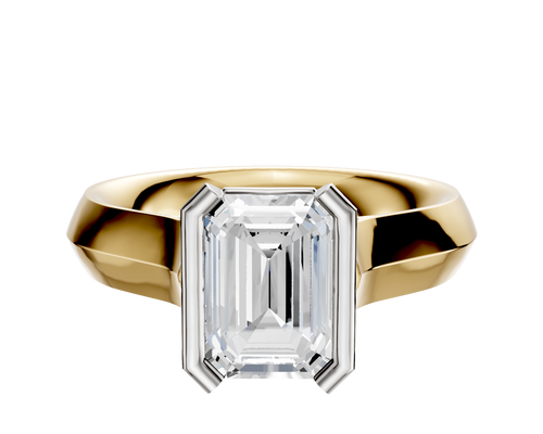 18K Two Tone Bezel Half Bezel North/South Cathedral Knife Edge 4.0mm Engagement Ring