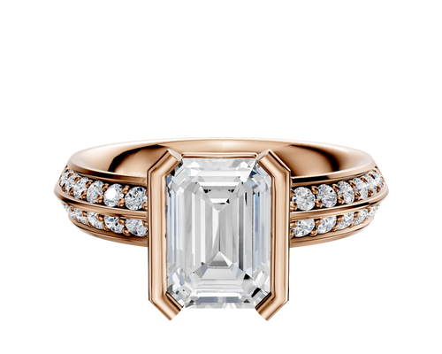 18K Rose Gold Bezel Half Bezel North/South Classic Knife Edge 1-Row-Pave 2.5mm Engagement Ring