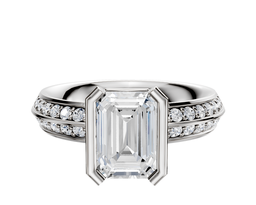 18K White Gold Bezel Half Bezel North/South Classic Knife Edge 1-Row-Pave 2.5mm Engagement Ring