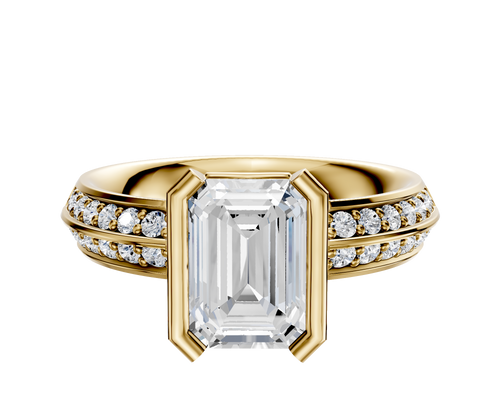 18K Yellow Gold Bezel Half Bezel North/South Classic Knife Edge 1-Row-Pave 2.5mm Engagement Ring