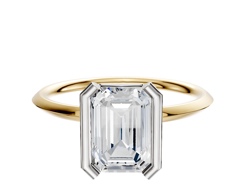 18K Two Tone Bezel Half Bezel North/South Classic Knife Edge 1.5mm Engagement Ring