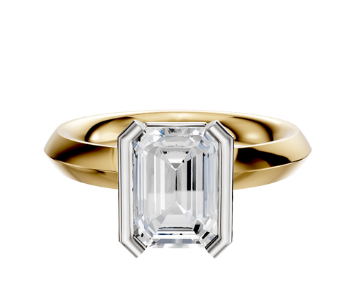 18K Two Tone Bezel Half Bezel North/South Classic Knife Edge 3.0mm Engagement Ring