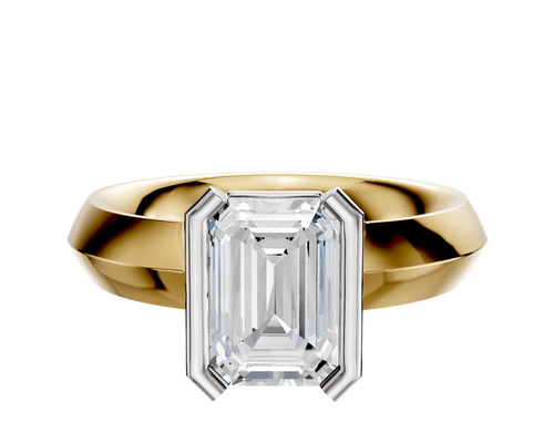 18K Two Tone Bezel Half Bezel North/South Classic Knife Edge 4.0mm Engagement Ring