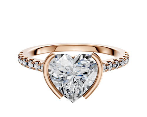 18K Rose Gold Bezel Half Bezel North/South Cathedral Dome 1-Row-Pave 2.5mm Engagement Ring