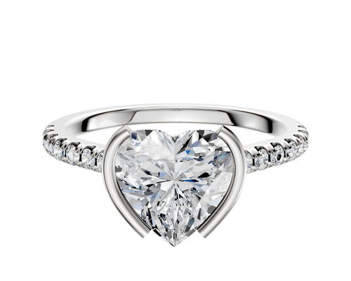 18K White Gold Bezel Half Bezel North/South Cathedral Dome 1-Row-Pave 2.5mm Engagement Ring