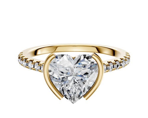 14K Yellow Gold Bezel Half Bezel North/South Cathedral Dome 1-Row-Pave 2.5mm Engagement Ring