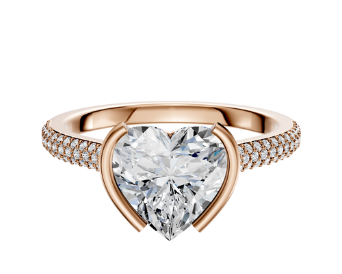 18K Rose Gold Bezel Half Bezel North/South Cathedral Dome 3-Row-Pave 2.0mm Engagement Ring