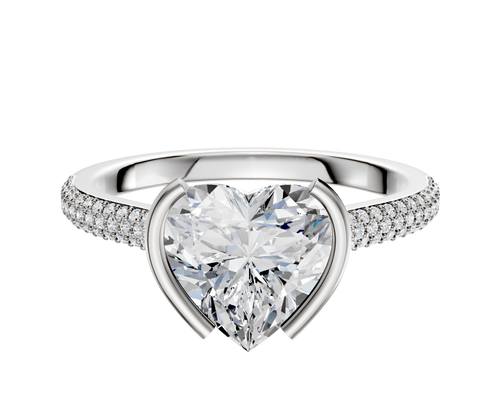 14K Two Tone Bezel Half Bezel North/South Cathedral Dome 3-Row-Pave 2.0mm Engagement Ring