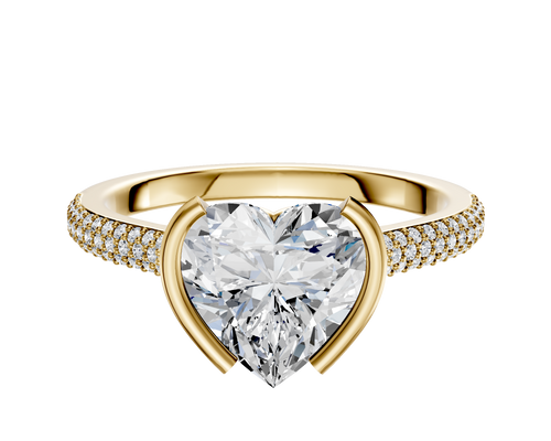 18K Yellow Gold Bezel Half Bezel North/South Cathedral Dome 3-Row-Pave 2.0mm Engagement Ring