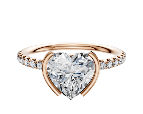 18K Rose Gold Bezel Half Bezel North/South Classic Dome 1-Row-Pave 2.5mm Engagement Ring