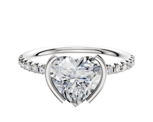 18K Two Tone Bezel Half Bezel North/South Classic Dome 1-Row-Pave 2.5mm Engagement Ring