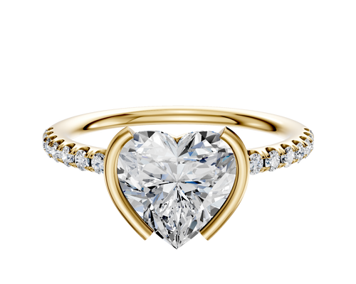 14K Yellow Gold Bezel Half Bezel North/South Classic Dome 1-Row-Pave 2.5mm Engagement Ring