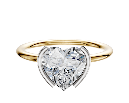 14K Two Tone Bezel Half Bezel North/South Classic Dome 1.5mm Engagement Ring