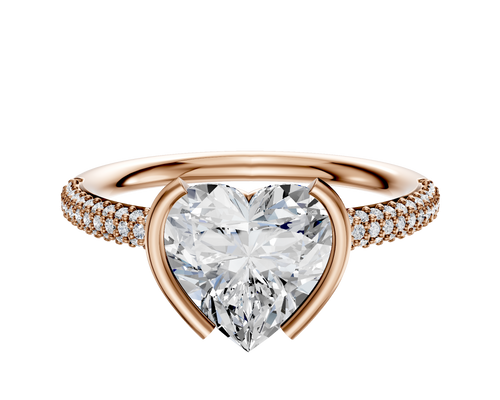 14K Rose Gold Bezel Half Bezel North/South Classic Dome 3-Row-Pave 2.0mm Engagement Ring