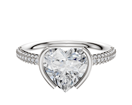 14K Two Tone Bezel Half Bezel North/South Classic Dome 3-Row-Pave 2.0mm Engagement Ring