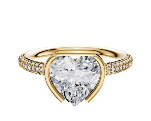 18K Yellow Gold Bezel Half Bezel North/South Classic Dome 3-Row-Pave 2.0mm Engagement Ring