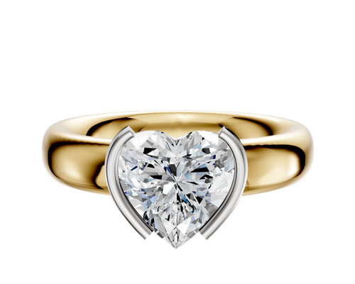 18K Two Tone Bezel Half Bezel North/South Classic Dome 4.0mm Engagement Ring
