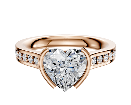 18K Rose Gold Bezel Half Bezel North/South Cathedral Flat 1-Row-Pave 2.5mm Engagement Ring