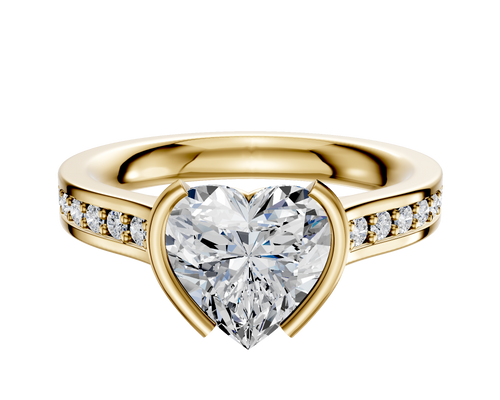 14K Yellow Gold Bezel Half Bezel North/South Cathedral Flat 1-Row-Pave 2.5mm Engagement Ring