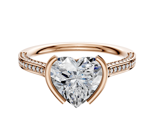 14K Rose Gold Bezel Half Bezel North/South Cathedral Flat 3-Row-Pave 2.0mm Engagement Ring
