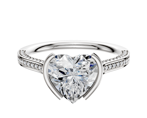 14K Two Tone Bezel Half Bezel North/South Cathedral Flat 3-Row-Pave 2.0mm Engagement Ring