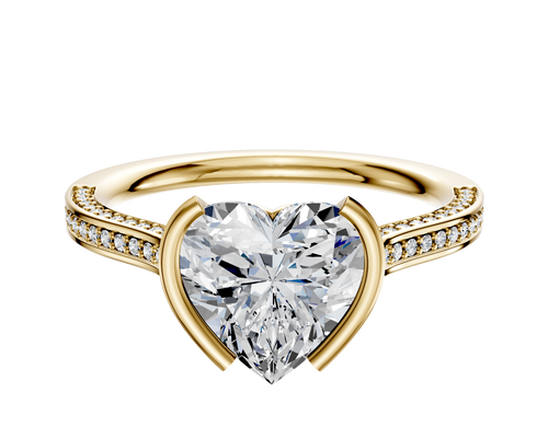 14K Yellow Gold Bezel Half Bezel North/South Cathedral Flat 3-Row-Pave 2.0mm Engagement Ring