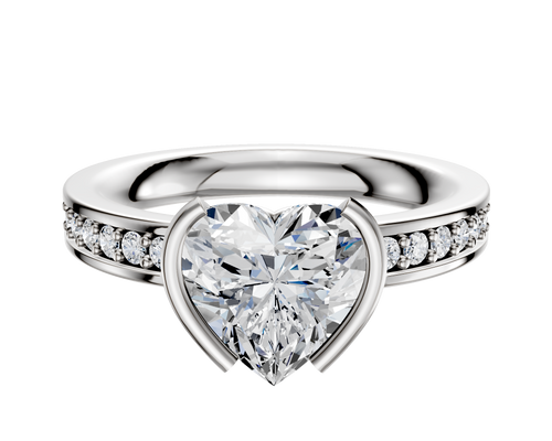 14K White Gold Bezel Half Bezel North/South Classic Flat 1-Row-Pave 2.5mm Engagement Ring