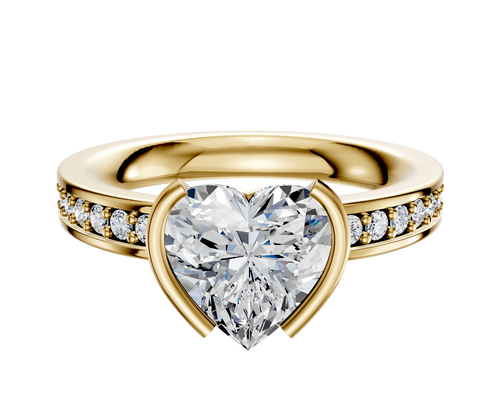 18K Yellow Gold Bezel Half Bezel North/South Classic Flat 1-Row-Pave 2.5mm Engagement Ring