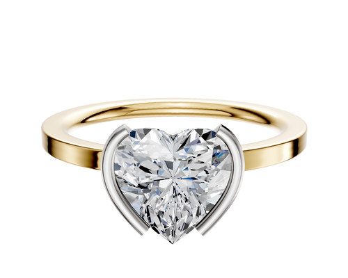 14K Two Tone Bezel Half Bezel North/South Classic Flat 1.5mm Engagement Ring