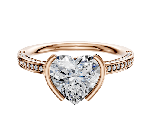 18K Rose Gold Bezel Half Bezel North/South Classic Flat 3-Row-Pave 2.0mm Engagement Ring