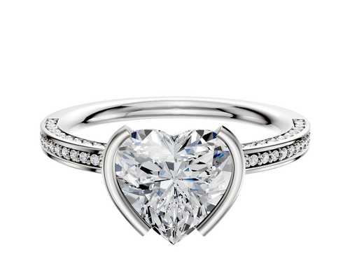 Platinum Bezel Half Bezel North/South Classic Flat 3-Row-Pave 2.0mm Engagement Ring