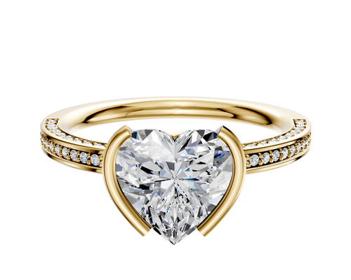 18K Yellow Gold Bezel Half Bezel North/South Classic Flat 3-Row-Pave 2.0mm Engagement Ring