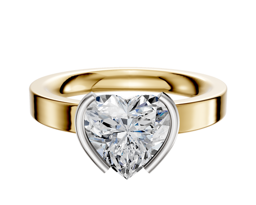 14K Two Tone Bezel Half Bezel North/South Classic Flat 3.0mm Engagement Ring