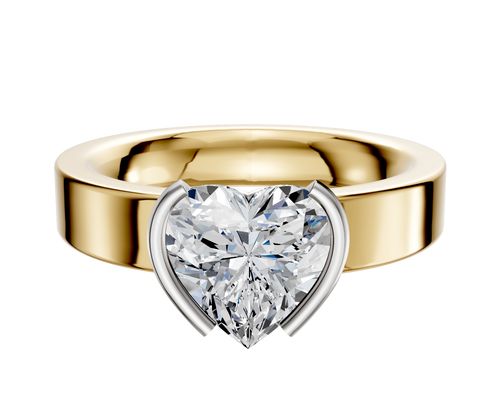 18K Two Tone Bezel Half Bezel North/South Classic Flat 4.0mm Engagement Ring