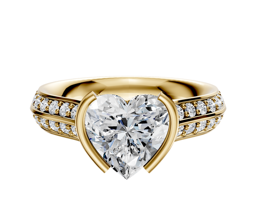 14K Yellow Gold Bezel Half Bezel North/South Cathedral Knife Edge 1-Row-Pave 2.5mm Engagement Ring